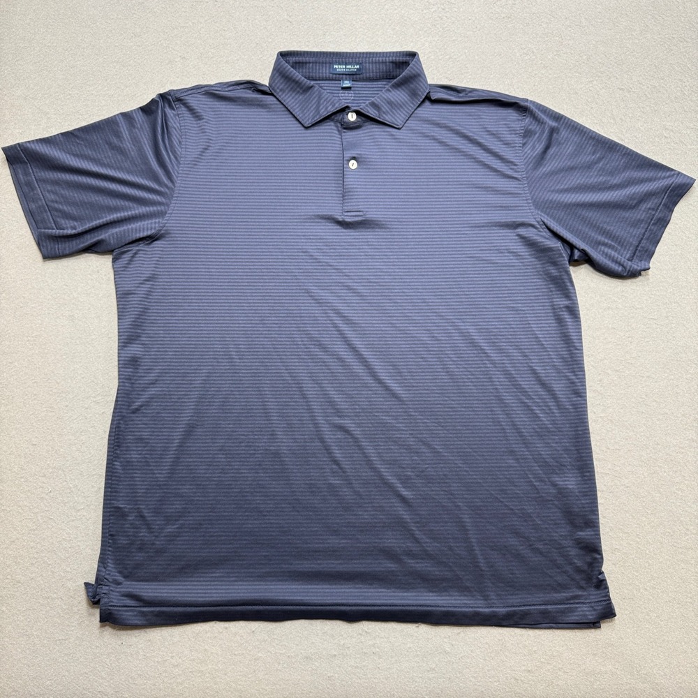 Peter Millar Polo Shirt Men's 2XL Navy Blue Chevron Stripe Golf Tennis Athletic